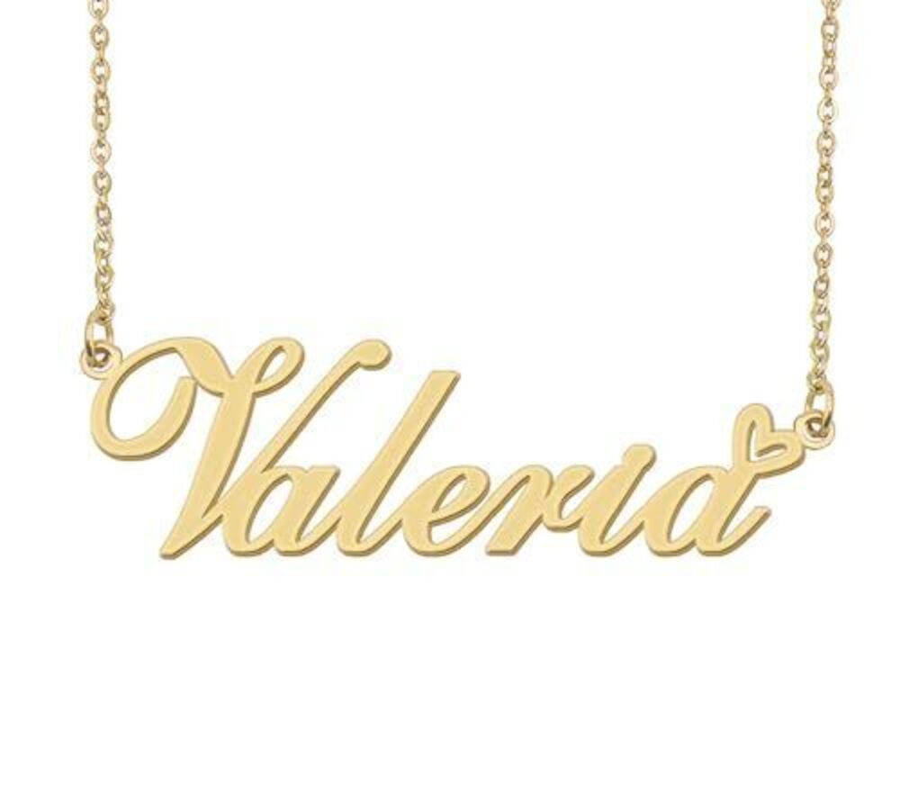 4735 Valeria Name Necklace Heart Charm Pendant 18k Gold Plated Stainless